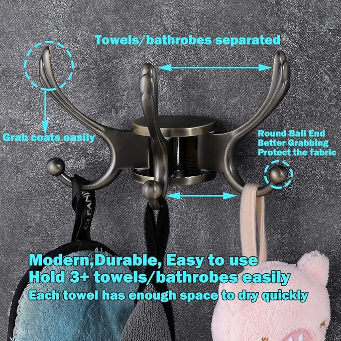 Swivel Coat Hook 2 Pack Heavy Duty Space Saving Towel Rope Hook Wall Mount Triple Swing Arms for RV Bathroom Kitchen Garage,Rustic Bronze-Ruum Studio Home