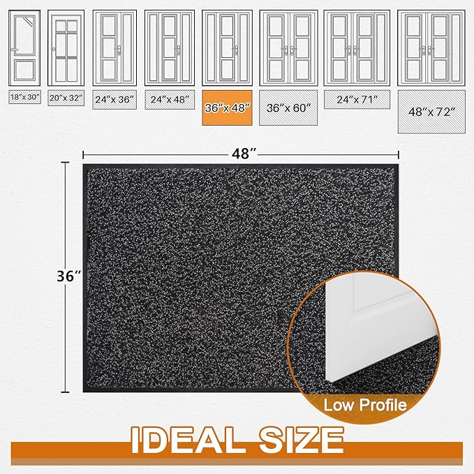 Mibao Front Door Mat, Dirt Trapper Welcome Mat for Outdoor Indoor, Non-Slip Waterproof Doormat, Durable Machine Washable Low Profile Entry Rug for Back Door Outside Patio Porch, 48" x 36", Black-Ruum Studio Home