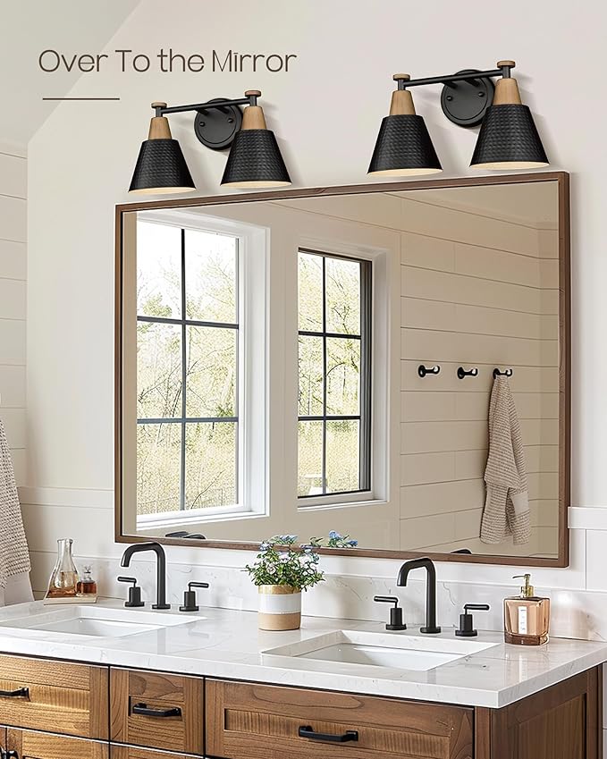FEMILA Black Bathroom Light Fixtures, 2-Light Bathroom Vanity Lights Over Mirror with Hammered Metal Shade, Modern Wall Sconces Lighting for Kitchen Bedroom Living Room, 4FG59B-2W BK-Ruum Studio Home