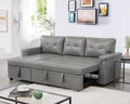 Naomi Home L-Shaped Reversible Sectional Sofa with Pull-Out Sleeper Bed and Storage Chaise, Gray Air Leather-Ruum Studio Home