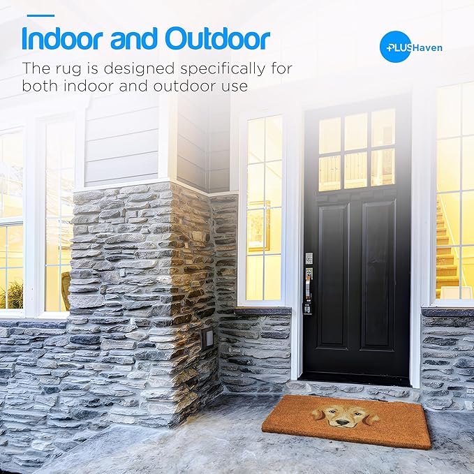 PLUS Haven Coco Coir Door Mat with Heavy Duty Backing, Natural Welcome Bull Dog Doormat, 17.5”x 30” for Entrance, Front Porch, Easy to Clean Entry Mat, Outdoor and Indoor Uses-Ruum Studio Home