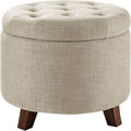 Amazon Basics Round Linen Ottoman with Storage, Tufted Upholstered Footstool for Living Room and Bedroom, 20" x 17", Linen Burlap Beige-Ruum Studio Home