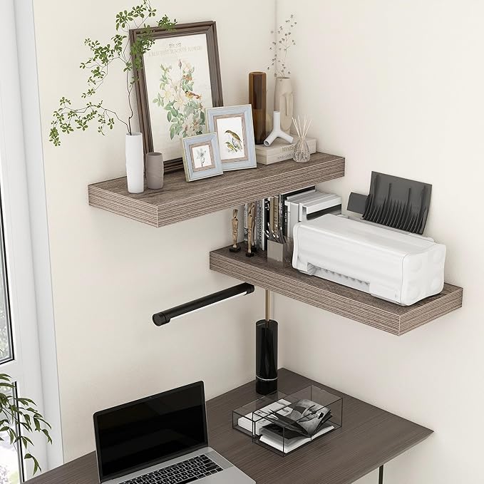 12 Inch Deep Floating Shelves for Wall | 30 Inch Floating Shelves Set of 2 | Rustic Grey Wood Shelves for Living Room Bathroom Laundry Room Bedroom Kitchen Home Office - Rustic Grey-Ruum Studio Home