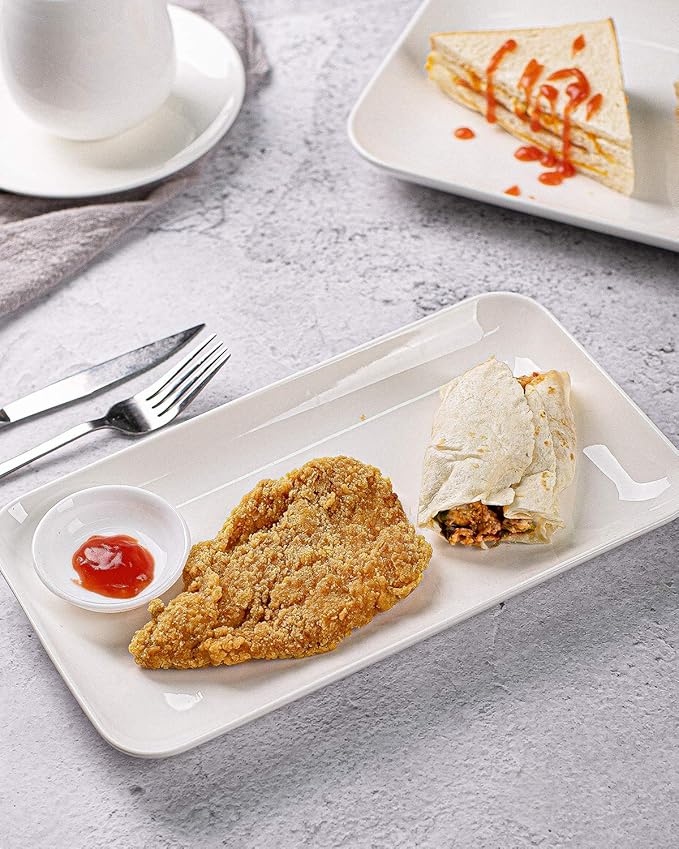 DELLING 8in White Rectangular Serving Plates-Large Serving Platter Set Salad Plates - Big Serving Trays for Parties Meat, Sushi, Dinner Plate Oven Safe Dinnerware Set of 3-Ruum Studio Home
