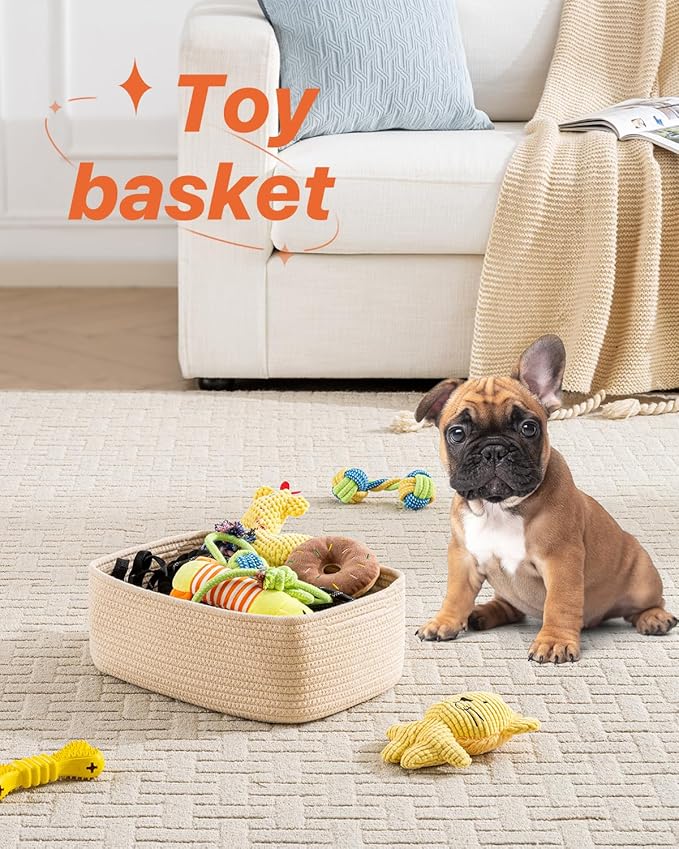 KALLAX Small Woven Basket, 13.5 x 9.5 x 5 Inches, Storage Basket for Organizing, Cute Small Rope Shelf Closet Cube Storage Bins Baskets for Shelves, Dog Toy Gift Baskets Empty, 3 Packs, Beige-Ruum Studio Home