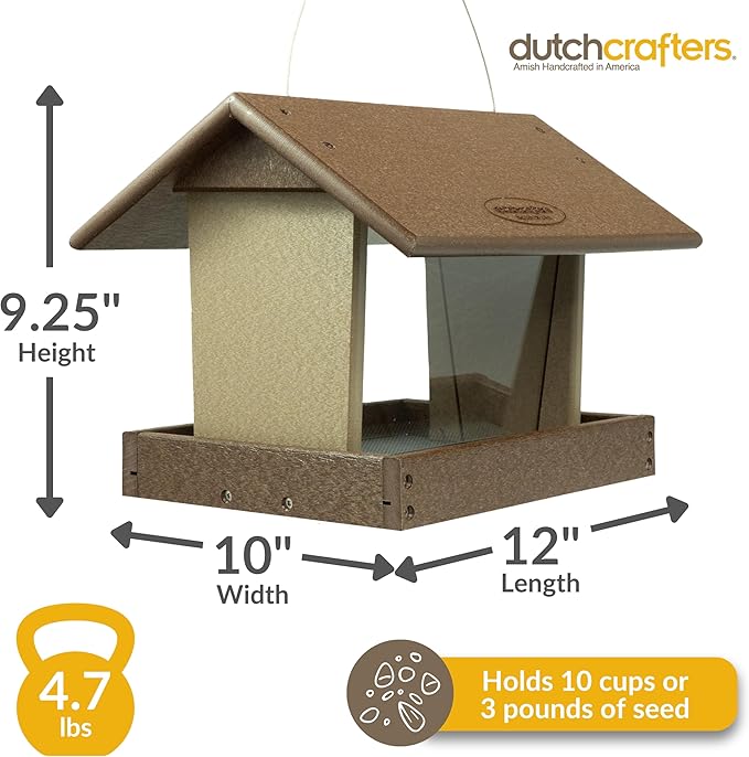 Poly Hanging Hopper Bird Feeder, Large Hanging Bird Feeder for Outside, Outdoors - Amish American Made (Tudor Brown & Weatherwood)-Ruum Studio Home