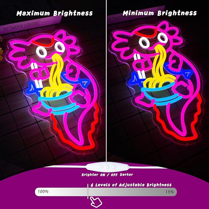 Axolotl Ramen Neon Sign for Wall Decor Dimmable Axolotl Eating Noodles LED Neon Light Cut Japanese Neon Sign Anime Neon Signs for Japan Restaurant, Home Wall Art and Kitchen Decor(15.7 * 9.7inch)-Ruum Studio Home