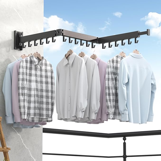 Clothes Drying Rack,Laundry Drying Rack Wall Mount, Space Saver Clothes Rack,Retractable,Collapsible(Tri-Fold), for Balcony,Laundry,Bathroom, Dark Grey Color,3z-g02-Ruum Studio Home
