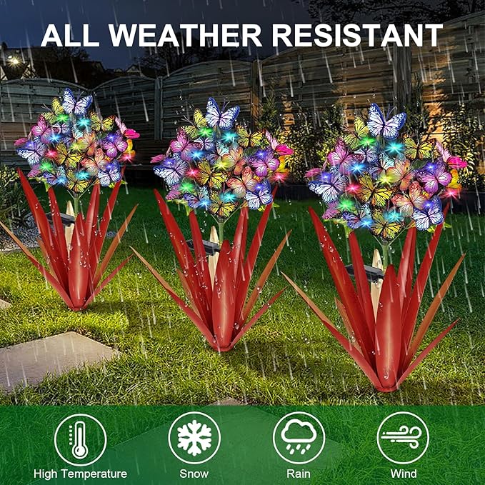 Homight Solar Metal Agave Butterfly Flower Stick Garden Sculpture - Outdoor Christmas Lights, Swaying Solar Lights Gift (2 PCS RED)-Ruum Studio Home