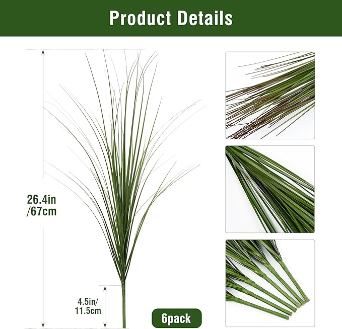 6PCS Fake Plants Artificial Wheat Grass Greenery Plastic Plants Fake Grass Artificial Plants for Outdoor Decor Artificial Grass Plant with Greenery Stems for Indoor Home Decoration 26.4"-Ruum Studio Home