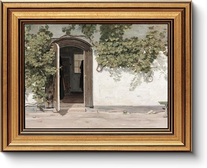 HUARCEY Gold Framed Vintage Wall Art Vineman Climbing The Walls Farmhouse Wall Decor Opening Door Oil Painting Picture Canvas Print Art Home Decor Aesthetic for Bedroom Bathroom Office 8x10in-Ruum Studio Home