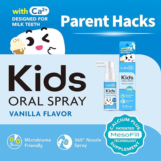 LAB52 Kids Oral Spray, Toddler Toothpaste Helper for Daily Oral Care and Fresh Breath, Children Approved with Fluoride Free for Newborn to Preschoolers, Xylitol Vanilla Flavor-Ruum Studio Home