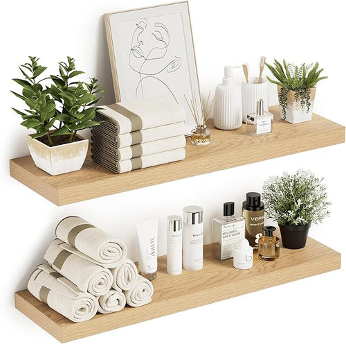 10 inches Deep Floating Shelves 36 inch Long, Large Oak Wall Shelves Heavy Duty 70 lbs for Bedroom, Bathroom, Living Room, Kitchen, Office, Modern Shelf Home Decor with Invisible Bracket-Ruum Studio Home