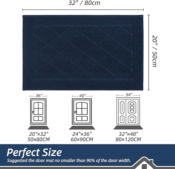 BEQHAUSE Dirt Trapper Door Mat 20" x 32", Doormat Non-Slip Entryway Rugs Washable, Dog Door Mat Stain Resistant and Absorbent Welcome Floor Mat for Front Back Door, Muddy Wet Shoes & Paws, Navy Blue-Ruum Studio Home