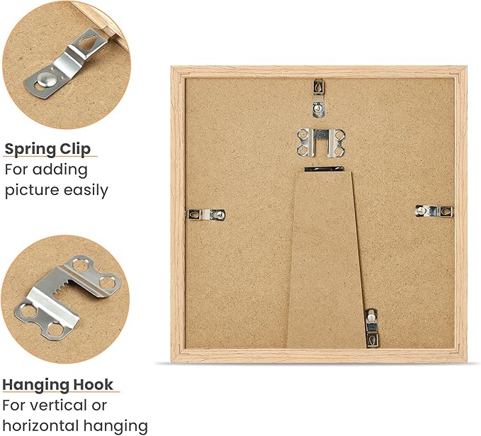 upsimples 8x8 Picture Frames, Natural Solid Wooden Picture Frames, Display 4x4 with Mat or 8 x 8 Without Mat, Wall or Tabletop, 1 Pack, Natural-Ruum Studio Home