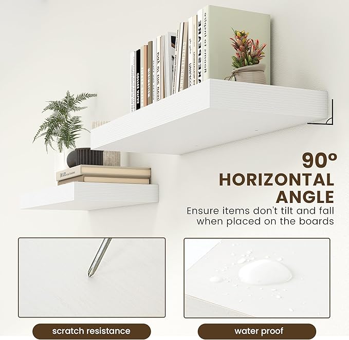 Deep Floating Shelves | 30 Inch Floating Shelves for Wall Set of 2 | 12 Inch Deep White Shelves for Living Room Bathroom Laundry Room Bedroom Kitchen Home Office - White-Ruum Studio Home