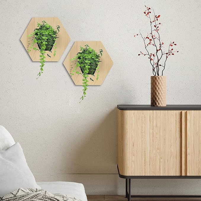 Hexagonal Wooden Wall Planter, Self Watering Living Vertical Planters Indoor, Wooden Frame Planter Wall Decoration Home Office 2pc-Ruum Studio Home