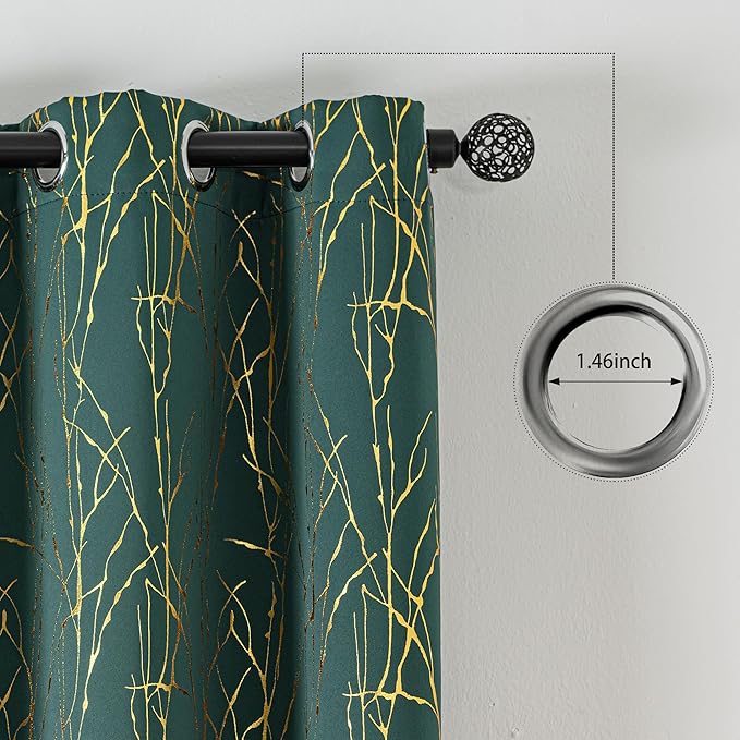 Grommets Blackout Long Window Curtains Green Gold-52W*95L 2PCS Drapes for Bedroom-Ruum Studio Home