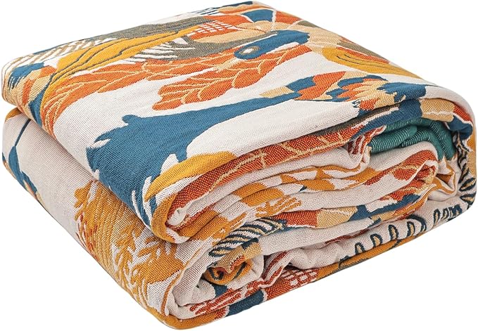 Boho Throw Blanket for Bed - 100% Pure Cotton Ultra Soft Rustic Quilt - Farmhouse Decor Bed Blankets, All Season Rustic Throw for Sofa Couch Chair(91''x 98'', Floral Bird)-Ruum Studio Home