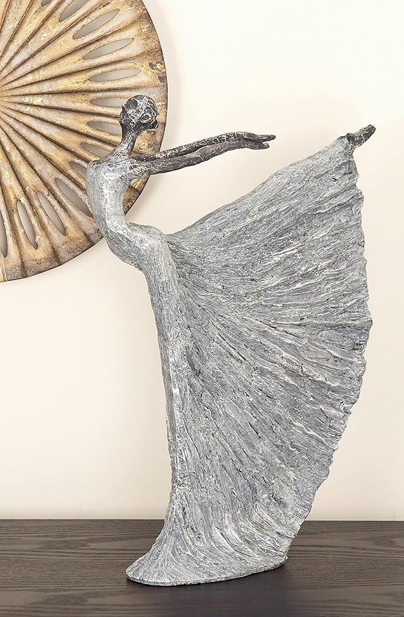Deco 79 Polystone Dancer Decorative Sculpture Home Decor Statue, Accent Figurine 12" x 3" x 16", Gray-Ruum Studio Home