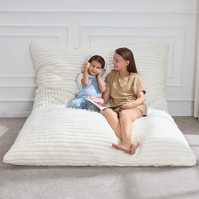 Hobestluk 3 in 1 Bean Bag Chair Giant Bean Bag Chairs Convertible Bean Bag Floor Cushion with Machine Washable Cover, Beanbag Chairs for Adult (White)-Ruum Studio Home