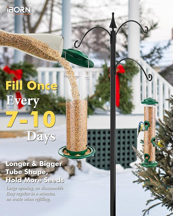 iBorn Metal Bird Feeder for Outside Hanging,Wild Bird Feeders for Cardinal,18cm Large Roof&Green,42CM Long,4.5lb High-Capacity(Seed is not Included)-Ruum Studio Home