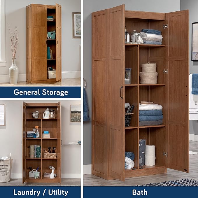 Sauder Select Storage Cabinet, Pantry Cabinet Kitchen Storage with Adjustable Shelves, Bathroom Storage Cabinet, in Highland Oak-Ruum Studio Home