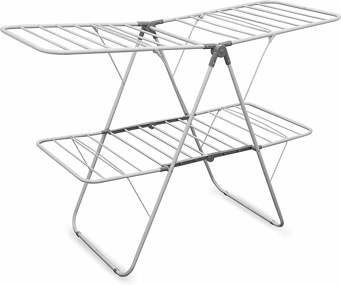 Brookstone – Extra Large – Double Spaced - 2 Tier Collapsible Clothes Drying Rack, Indoor/Outdoor Folding Hanging Garment Stand [NO Assembly - Ready Out of The Box]-Ruum Studio Home