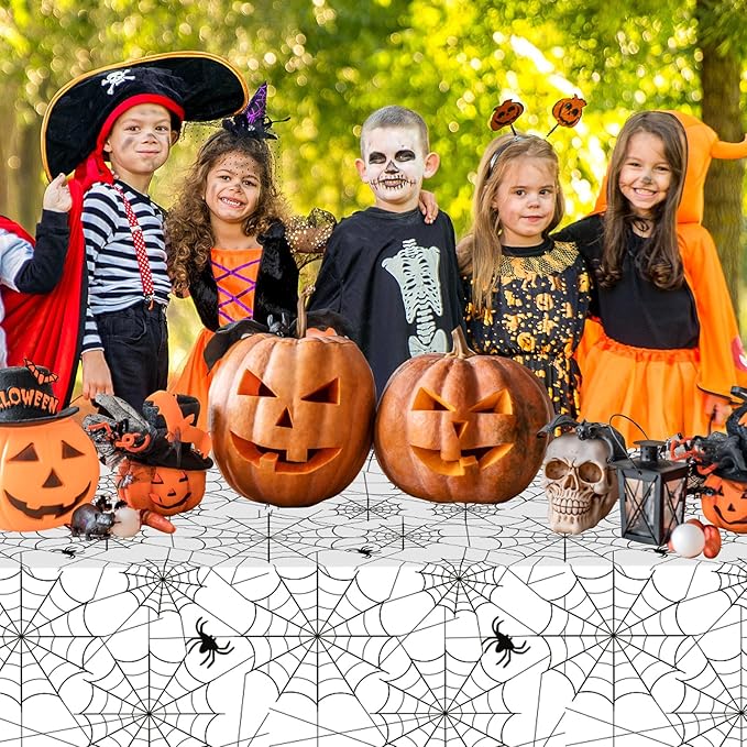 2 Pcs Halloween Tablecloth - Plastic Halloweens Spider Webs Table Cloth, White Disposable Rectangle Spiderweb Table Cover for Halloween Party Decorations Supplies Favors Tables Decor, 108 x 54 Inch-Ruum Studio Home