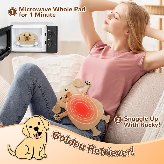 Microwave Heating Pad for Pain Relief, 16" x 11" Microwavable Heating Pads for Cramps, Back Pain, Neck Shoulder, Muscles, Knee, Joints, Natural Heat Pack Moist Heat, Golden Retriever-Ruum Studio Home