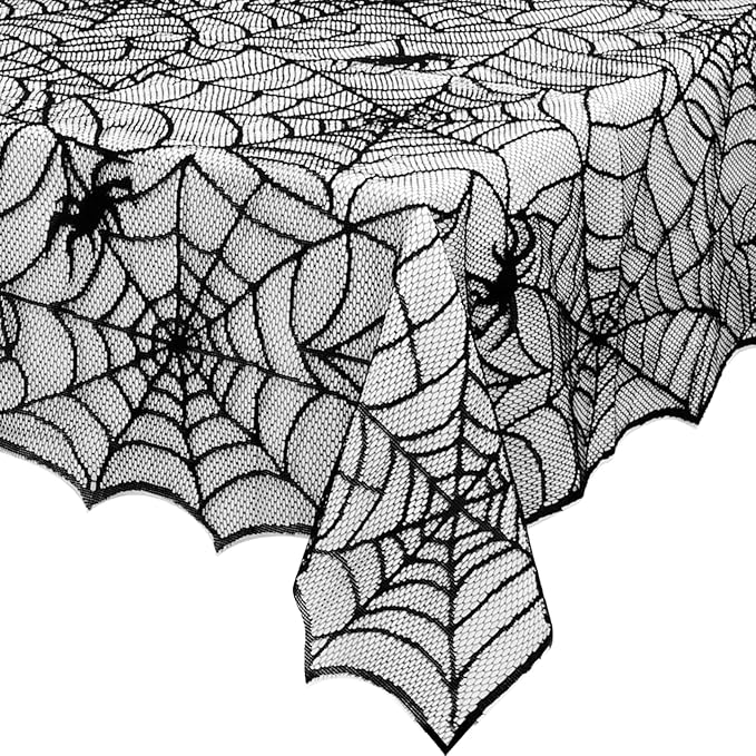 eZAKKA Halloween Table Cloth, 60"x104" Spider Webs Tablecloths Black Tablecloth Lace Fabric Table Cloths Spooky Table Cover for Rectangle Tables for Parties Gothic Halloween Home Decorations-Ruum Studio Home