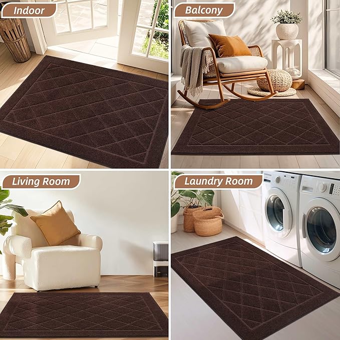 BEQHAUSE Dirt Trapper Door Mat 32" x 48", Doormat Non-Slip Entryway Rugs Washable, Dog Door Mat Stain Resistant and Absorbent Welcome Floor Mat for Front Back Door, Muddy Wet Shoes & Paws, Brown-Ruum Studio Home
