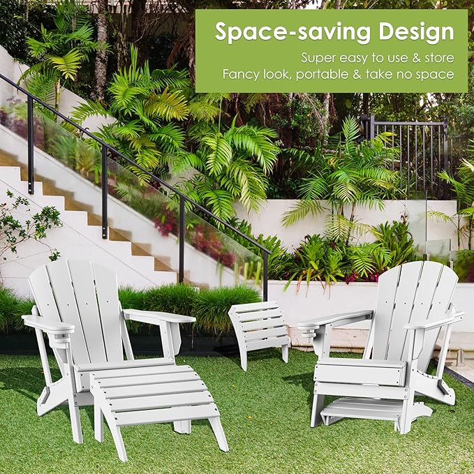GREENVINES Adirondack-Ottoman | Set of 4 | HDPE Plastic | Outdoor Footrest | All Weather | Foot Rest | Foot Stool | White | for Adirondack Chair | for Patio Backyard Pool-Ruum Studio Home