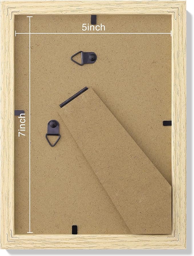 Vittanly 5x7 Picture Frames Set of 9, Shatter Resistant Plexiglass, Display 4x6 Pictures with Mat or 5x7 without Mat, Photo Frames for Wall or Tabletop, Engineered Wood, OAK-Ruum Studio Home