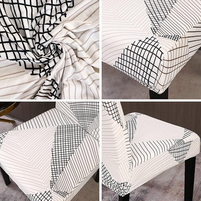 JQinHome White Chair Covers for Dining Room Set of 4, High Stretch Removable Washable Parsons Chair Slipcover for Home Party Hotel Wedding Ceremony (4PCS, Geometric)-Ruum Studio Home