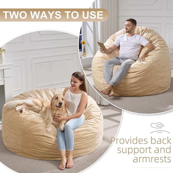 Hobestluk 5FT Bean Bag Chair Giant Bean Bag Chairs for Adults Large Bean Chairs with Removable Cover, Beanbag Chair with Filler, Adult Bean Bag Chairs for Living Room, Bedroom-Ruum Studio Home