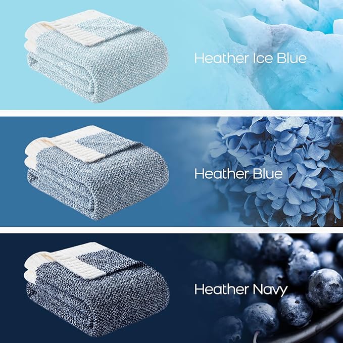 Snuggle Sac Heather Blue Throw Blanket for Couch, Oversized Throw XL Super Soft Warm Blankets Cozy Knit Fuzzy Lightweight Throws for Sofa, Bed, Camping, Picnic, Heather Blue, 50x70 inches-Ruum Studio Home