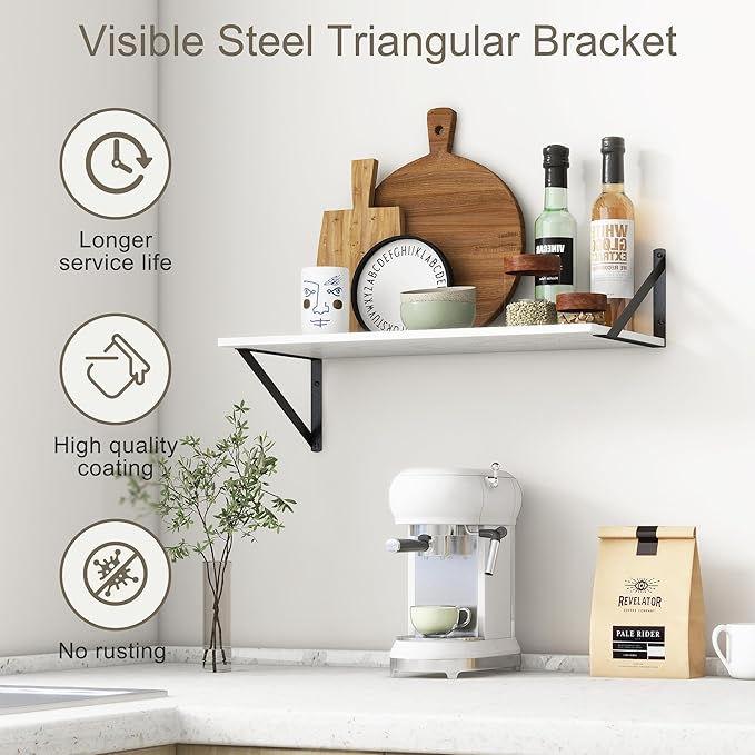 Deep Floating Shelves, 12 Inch Deep Floating Shelves for Wall, 24"W x 12"D Wall Shelves for Books, Rustic White Wooden Shelves, Large Wide Display Shelf for Bathroom, Living Room, Bedroom, Set of 2-Ruum Studio Home