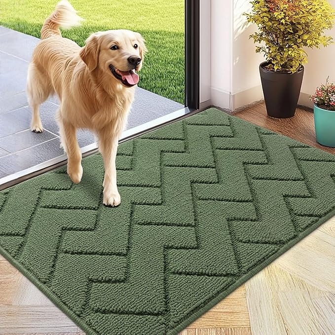 hicorfe Indoor Doormat,Front Back Door Mat Rubber Backing Non Slip Door Mats 24"x35" Absorbent Resist Dirt Entrance Doormat Inside Floor Mats for Entryway Washable Low-Profile(Green)-Ruum Studio Home