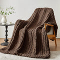 Chunky Knit Throw Blanket, 40''*50'' Knitted Throw Chenille Yarn for Bed Couch, Handmade Dark Brown Crochet Big Thick Blanket, Machine Washable Cute Comfy Blanket for Home Decor-Ruum Studio Home