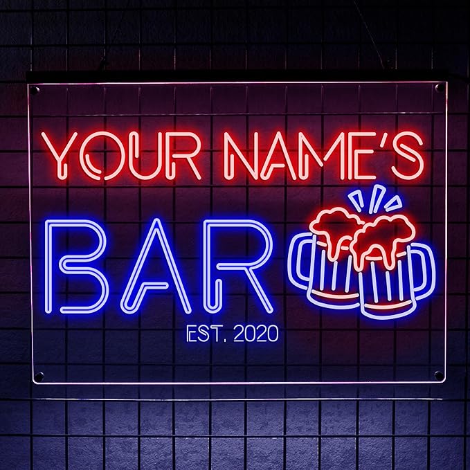 Personalized Home Bar Mica Led, Custom Name Mica LED Wall Light with Beer Mug Design, Neon Style Acrylic Sign For Game Room, Pub Decor, Gift for Him-Ruum Studio Home