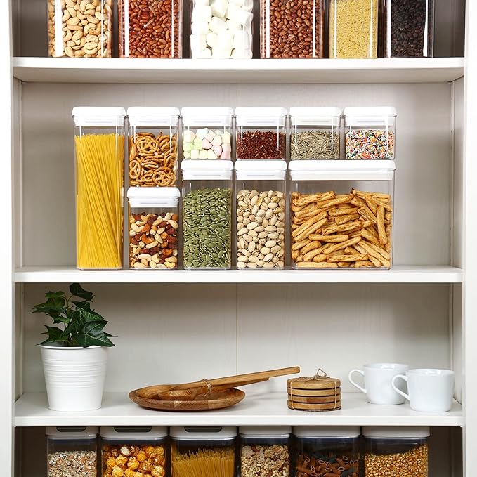 Felli Flip Tite Storage Container with Lid 4" Airtight Ring Seal Top, Stackable Acrylic Canister Jar Set for Kitchen Pantry Organizer, Food Spice Pasta Cereal Snack, Gifts for Women (5pk, Variety)-Ruum Studio Home