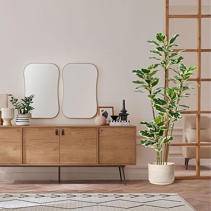 Artificial Rubber Plant 6FT Faux Plants Indoor Fake Rubber Tree with White Planter, Tall Fake Plants Potted Tree Floor Plant in Pot, Artificial Trees for Home Office Room Outdoor Decor-Ruum Studio Home