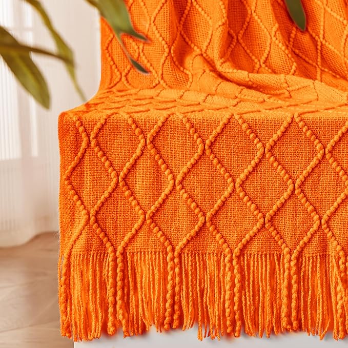inhand Fall Throw Blanket Burnt Orange for Couch, Soft Living Room Home Decor Knitted Twin Size Blanket, Outdoor Lightweight Breathable Summer Blanket, Farmhouse Warm Woven Decorative, 60"x80"-Ruum Studio Home