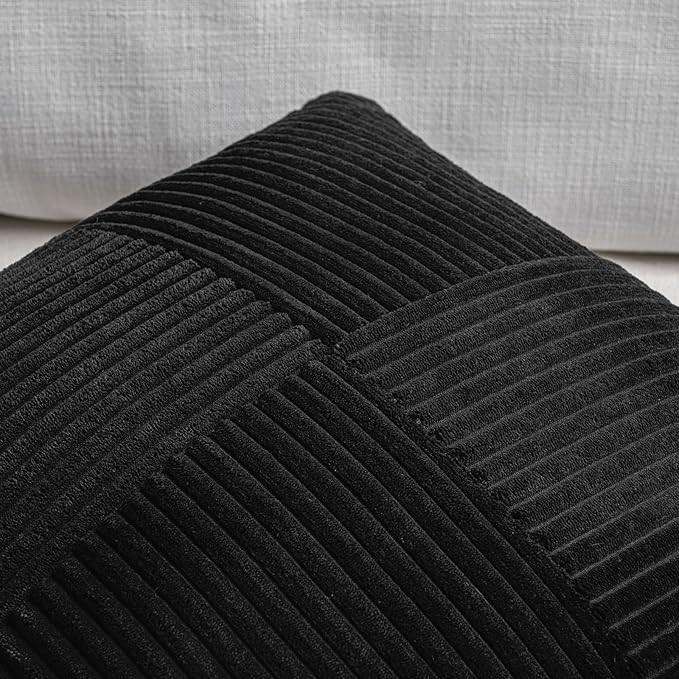 Fancy Homi Set of 2 Black Boho Long Lumbar Body Decorative Throw Pillow Cover 14x36 Inch for Bed Couch Bedroom Bench, Soft Patchwork Corduroy Textured Pillow Case, Rustic Farmhouse Room Décor-Ruum Studio Home