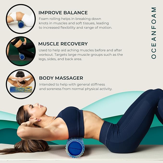 Oceanfoam Tidal Roller - Royal, Gold & Natural Marbled - Muscle Massage Foam Roller for Back Pain & Stretching - Firm & Ergonomic Wide Wave Textured - Yoga, Athletics, & Wellness - Full Size, 20" x 5"-Ruum Studio Home