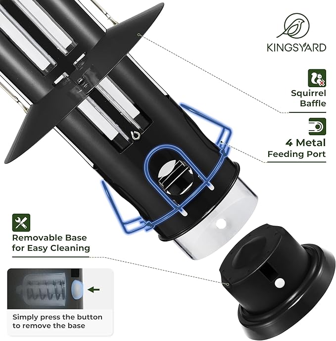 Kingsyard Squirrel Proof Bird Feeder with Removable Base, All Metal, Tube Bird Feeders for Outdoors Hanging, Easy to Clean & Refill, Black-Ruum Studio Home
