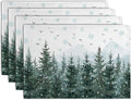 Winter Pine Tree Snowflake Placemats Set of 4 Christmas Snow Green Forest Place Mat 12x18 Inch Seasonal Xmas Holiday Rustic Nature Washable Fabric Table Mats for Farmhouse Kitchen Dining Decoration-Ruum Studio Home