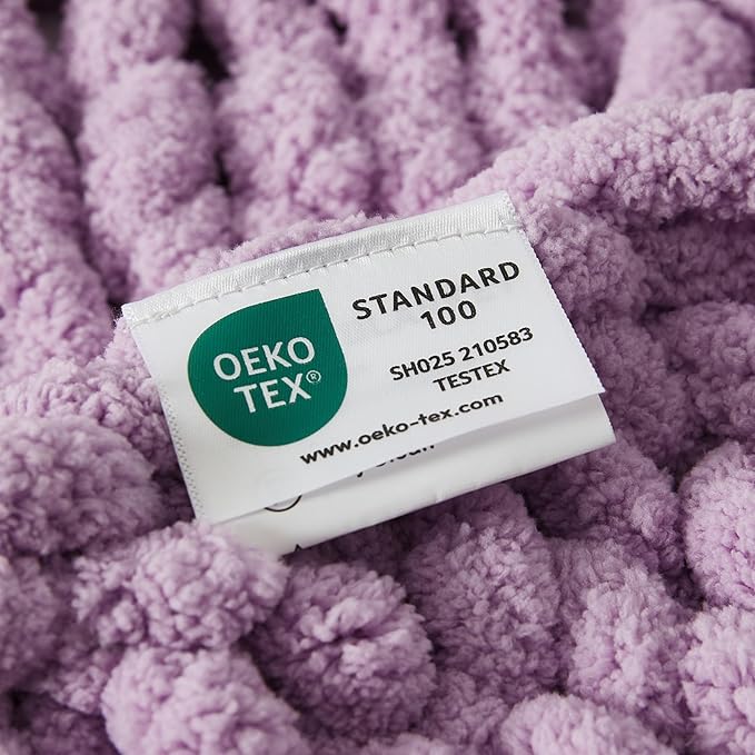 WESHIONGOO Chunky Knit Blanket Throw 50"×60" Knitted Throw Blankets for Couch Bed Fluffy Soft Blanket with Jumbo Chenille Yarn Thick 100% Handmade(Lilac)-Ruum Studio Home