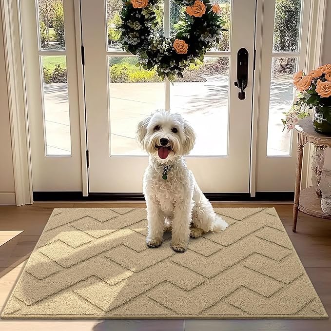 hicorfe Front Door Mat Outside Entrance,32"x40" Absorbent Muddy Dirt Resist Welcome Door Mats Outdoor Indoor,Stain and Fade Resistant,Non Slip Backing Entry Mat Doormat for Entryway(Beige)-Ruum Studio Home